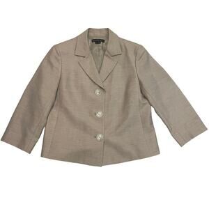 Lafayette 148 Beige Virgin Wool Linen Blazer | Size 10, Tailored, Classic